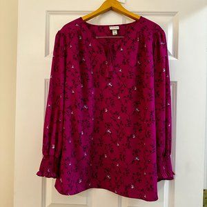Ava & Viv Fuchsia Patterned Blouse, Birds and Vines, 2X